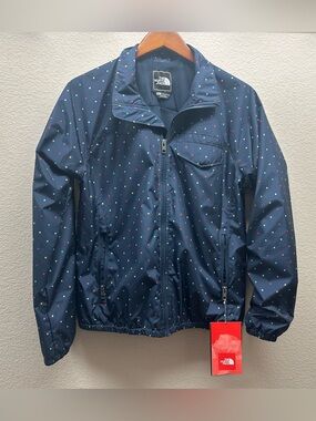 The North Face Navy Rain Jacket with Multicolor Polka Dots - Women’s